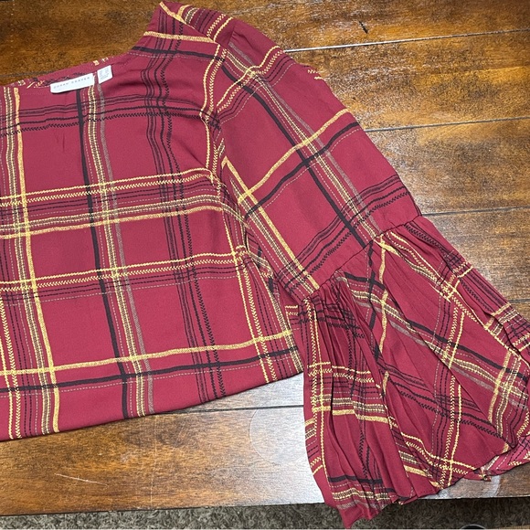 Susan Graver Burgundy Plaid Pleated sleeves chiffon blouse Size 18W - Picture 4 of 9